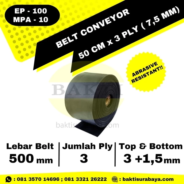 Conveyor Belt Abrasive Resistant 500 mm x 3 Ply (7.5 mm) EP 100 MPA 10