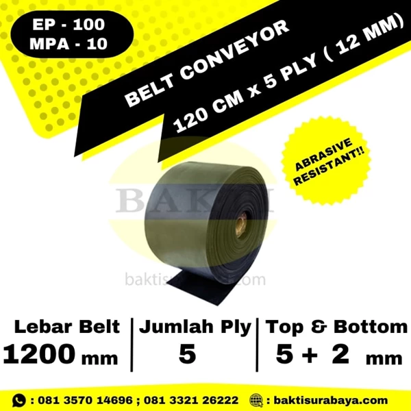 Conveyor Belt Abrasive Resistant 1200 mm x 5 Ply (12 mm) EP 100 MPA 10