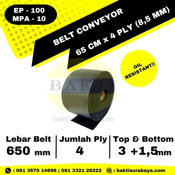 Conveyor Belt Oil Resistant 650 mm x 4 Ply (8.5 mm) EP 100 MPA 10